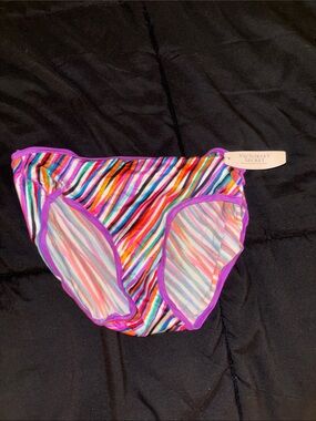 Victoria's Secret Multicolor Striped Bikini panty with Purple Trim